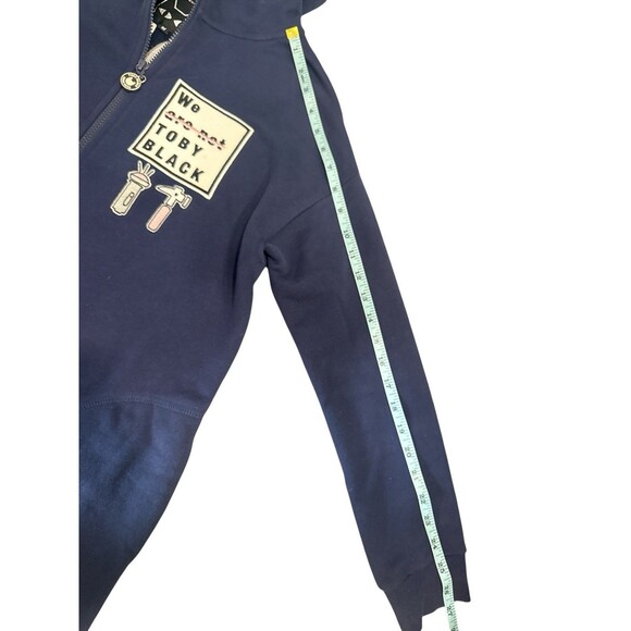 TOBY BLACK Navy Longline Zip-Up Hoodie Dress #MEOW Graphic Patch Sweatshirt M - Picture 12 of 12